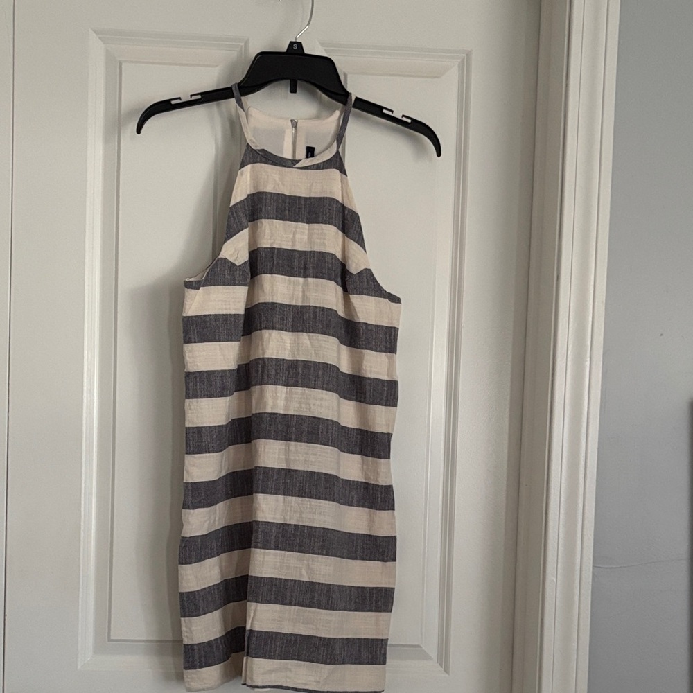 Navy and White Striped Halter Mini Dress